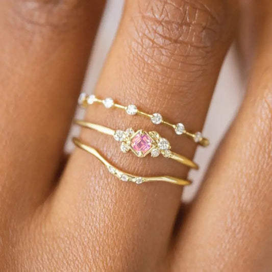 Sera 3PC Set Pink Cubic Zirconia Ring