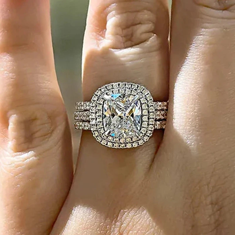 Isla 3PC Cushion Cut Silver Ring Set