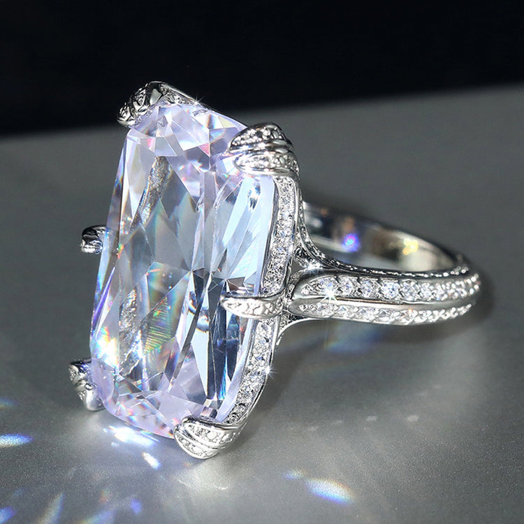 Omi Large Emerald Prong Cut Silver Ring