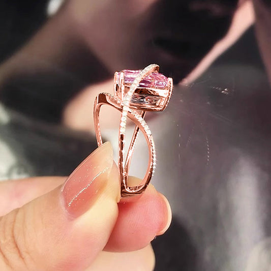 Jora Pink Cubic Zirconia Cushion Stone in Rose Gold