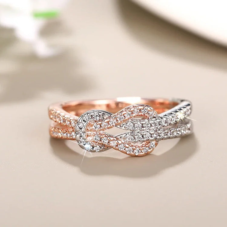 Lume Twist Infinity Dual-Tone Silver Rose Gold Ring