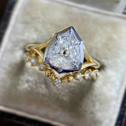 Noor Water Drop Cubic Zirconia Gold Ring Set