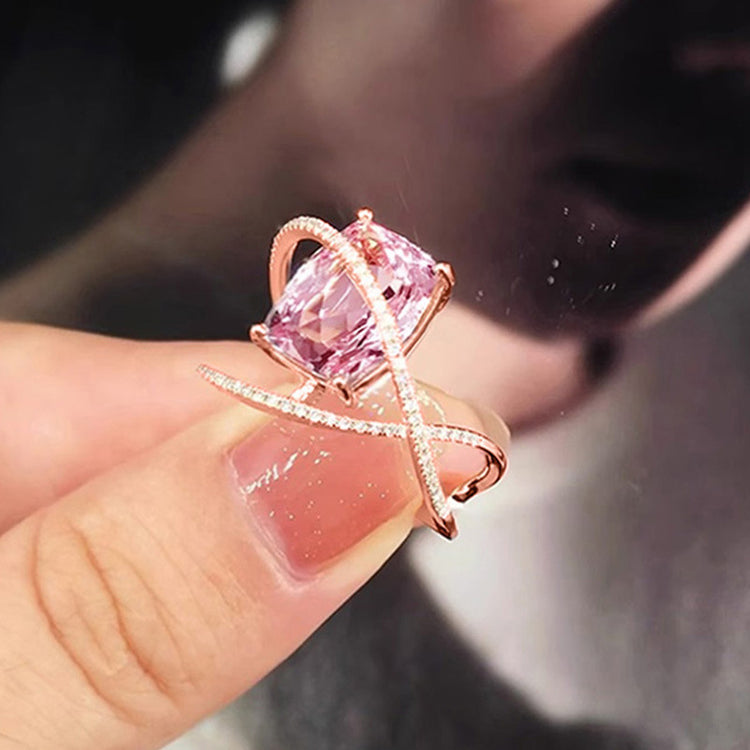 Jora Pink Cubic Zirconia Cushion Stone in Rose Gold