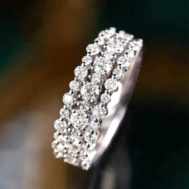 Saphira Triple Row Cubic Zirconia Silver Ring Band
