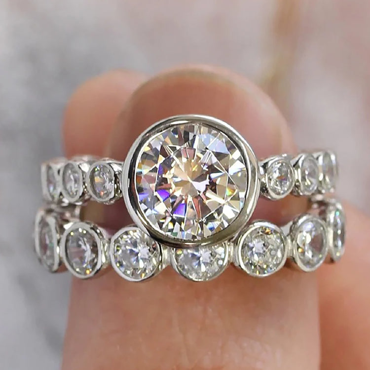 Mira Round Cut Ring Set Silver