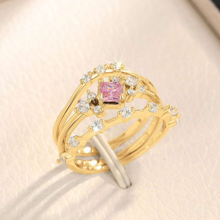 Sera 3PC Set Pink Cubic Zirconia Ring