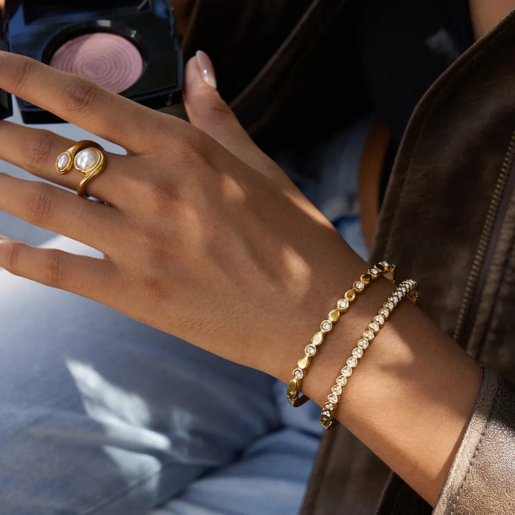 Averne Waterdrop Rhinestone Gold Bangle - Non-Tarnish Jewelry