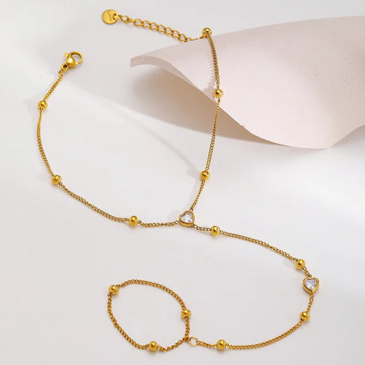 Noa Hearts and Stone Gold Handchain Bracelet