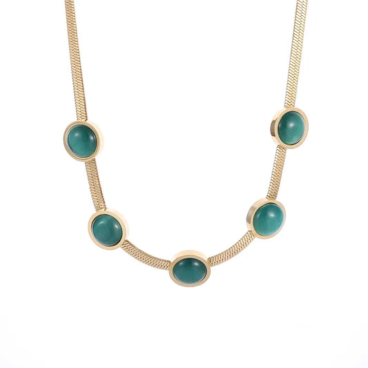 Gleam Cat's Eye Stone Non-Tarnish Snake Chain Necklace for Women