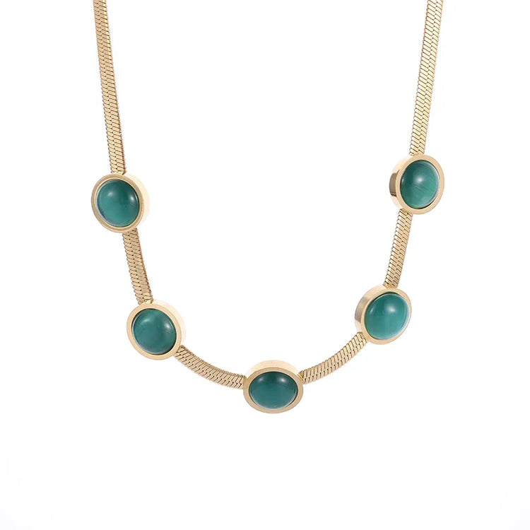 Gleam Cat's Eye Stone Non-Tarnish Snake Chain Necklace for Women