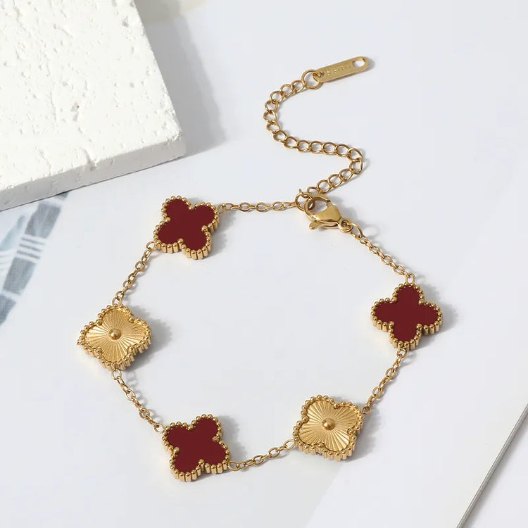 Red and Gold Clover Bracelet Non Tarnish Stainless Steel