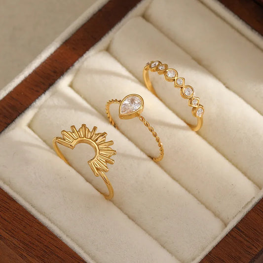 Blake 3pc Gold Stainless Steel Open Size Ring Set