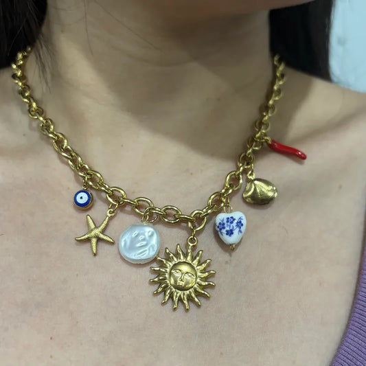 Quiet Coastal Charm Pendant Gold Necklace