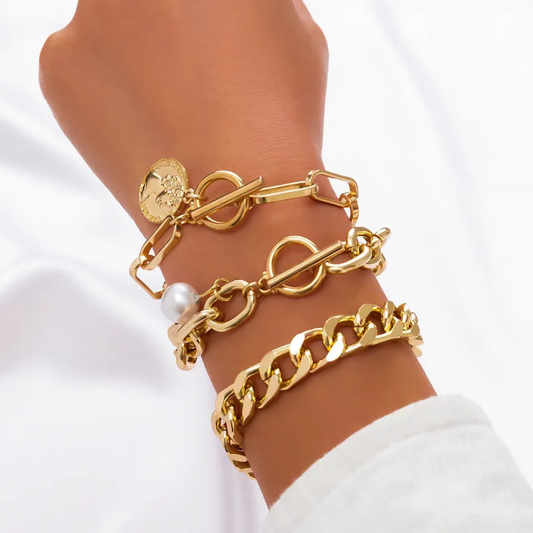 Zarae 3PC Chunky Pearl Bracelet