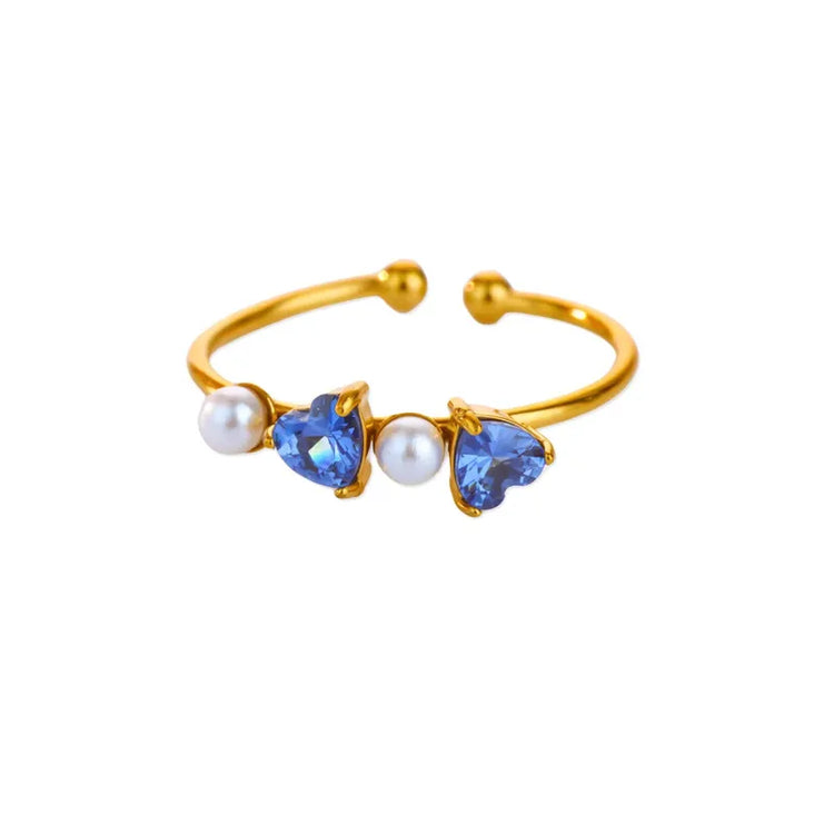 Koryn Open Size Heart and Pearl Adjustable Ring in Gold