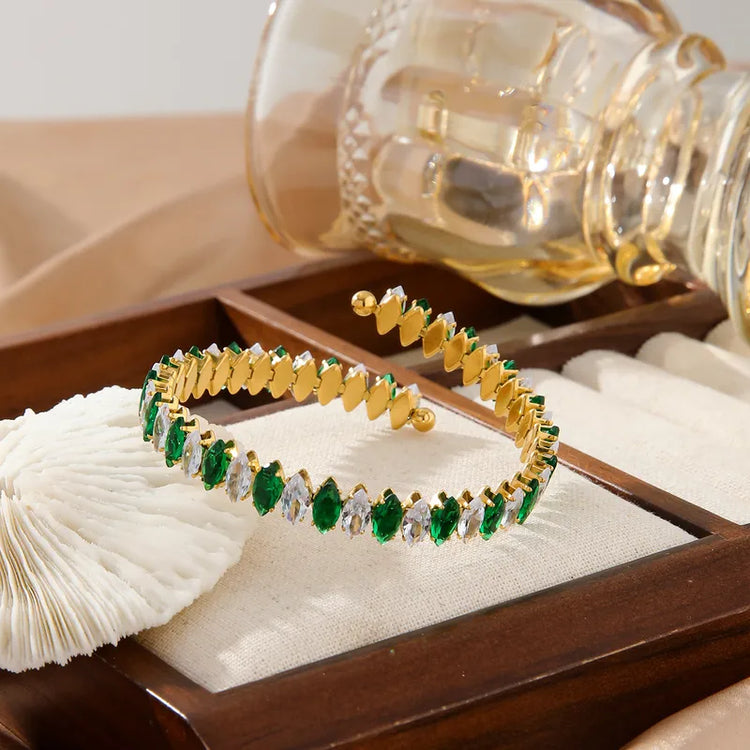 Golden Tide Stretched Stone Gold Bangle Bracelet