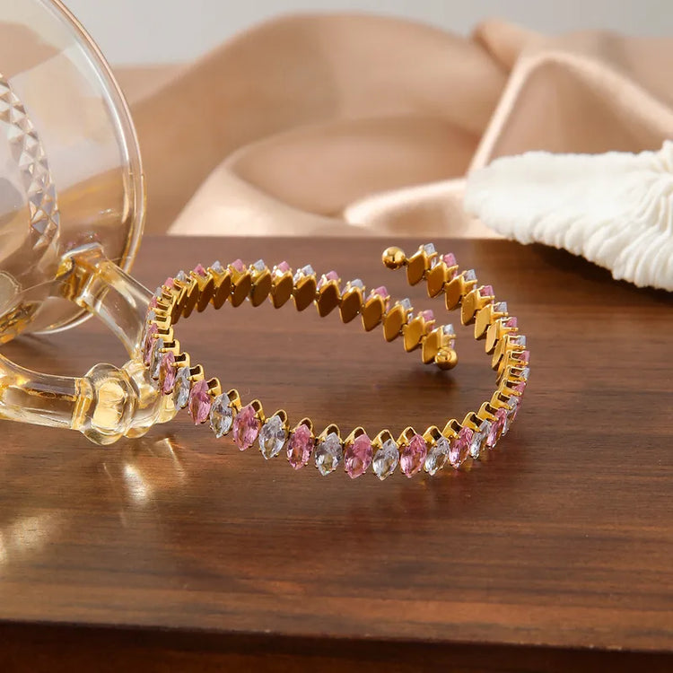 Golden Tide Stretched Stone Gold Bangle Bracelet