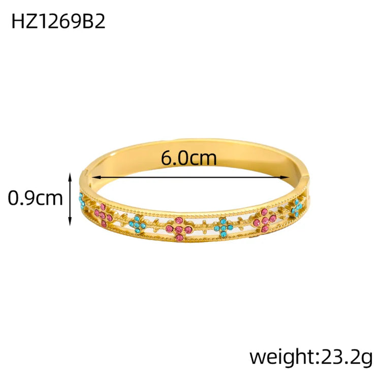 Elaris Multi-Color Stone Gold Bangle - Stainless Steel Non-Tarnish Jewelry