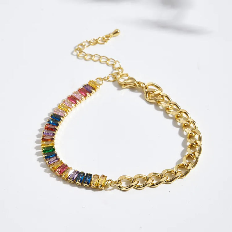 Elvira 18K Baguette-Cut Tennis Chain Bracelet