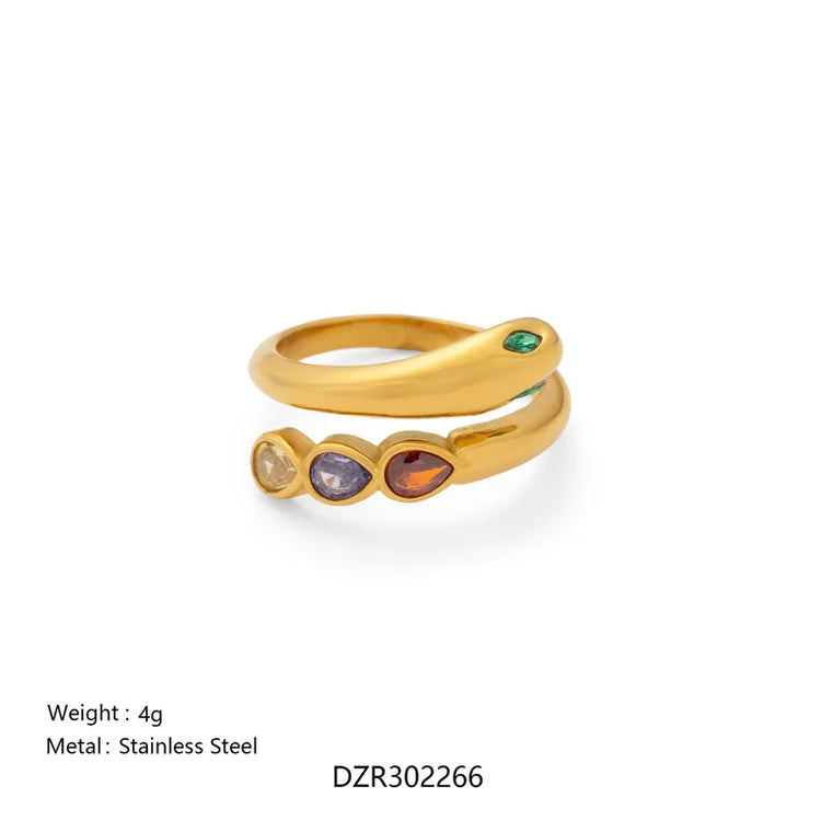 Aubrey Multi Stone Stainless Steel 18K Gold Plated Open Size Ring