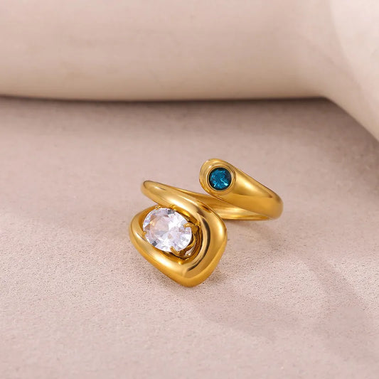 August Dual Stone Blue and Clear Gold Ring