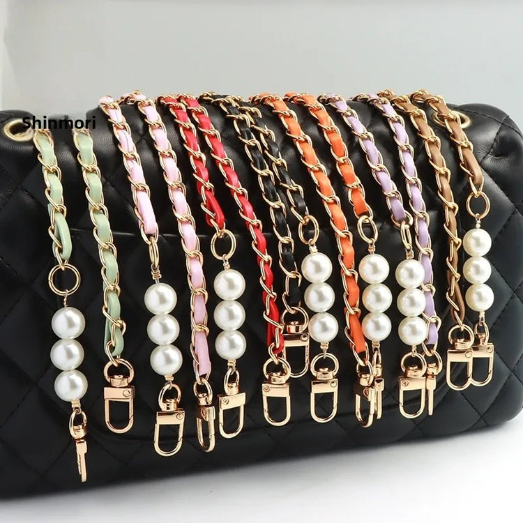 Alanys Black Leather and Pearl Handbag Chain