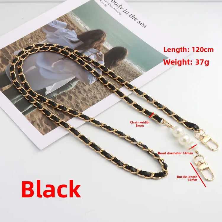 Alanys Black Leather and Pearl Handbag Chain