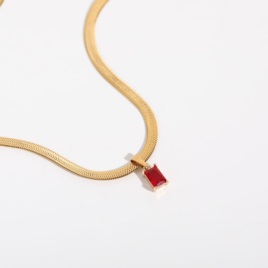 Vail Gold Plated Flat Snake Chain Necklace Rose Red Stone - Non Tarnish