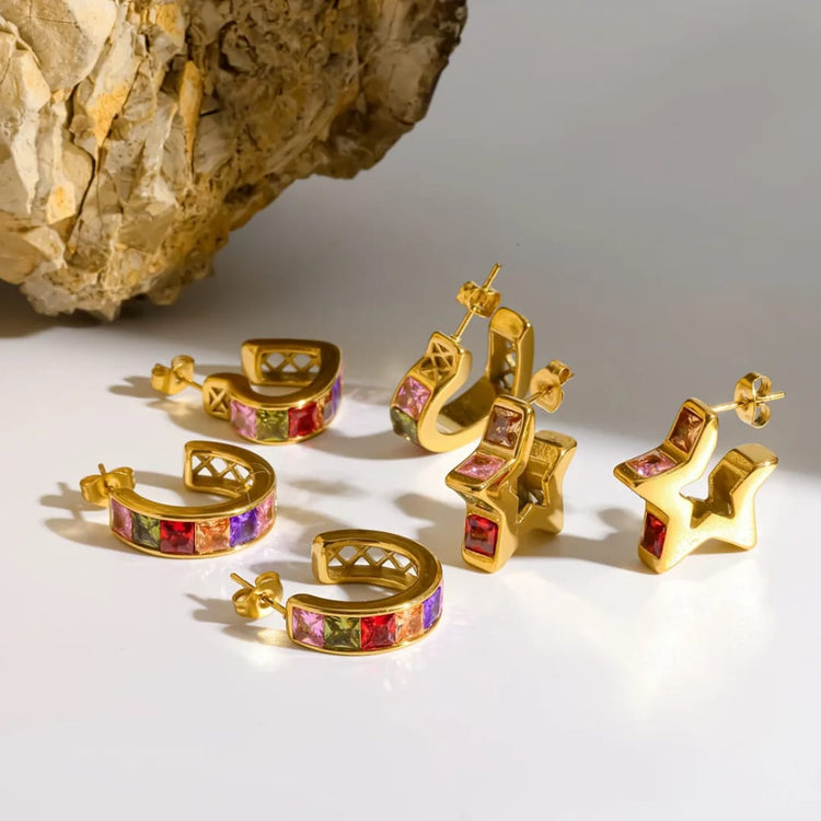 Elizabeth Multicolored CZ Hoop Earrings