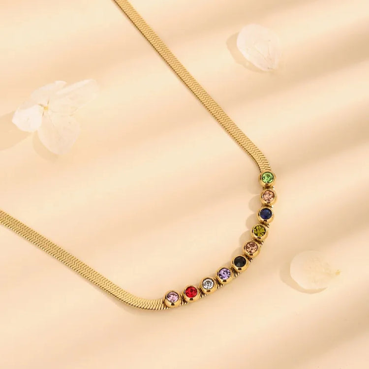 Isolde Gold Snake Chain Multi-Colored Stones Necklace