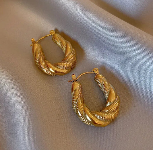 Aurie Oval Twist Gold Plated Stainless Steel Earrings