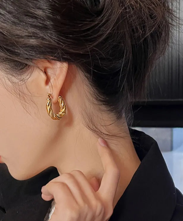 Aurie Oval Twist Gold Plated Stainless Steel Earrings