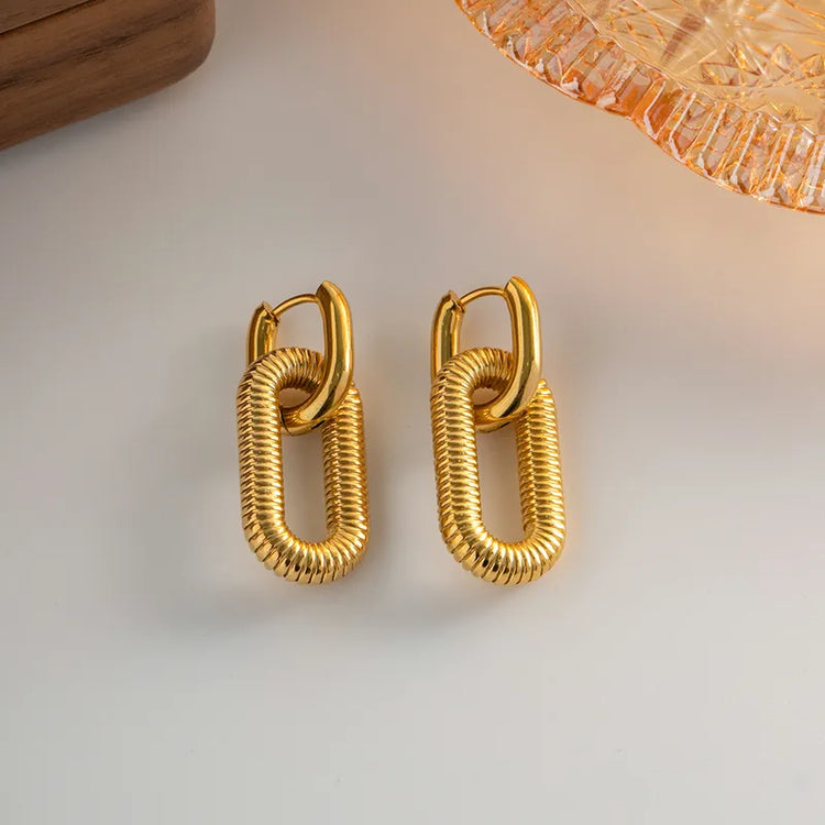 Cyra Oval Drop Gold Earrings Non-Tarnish Stainless Steel