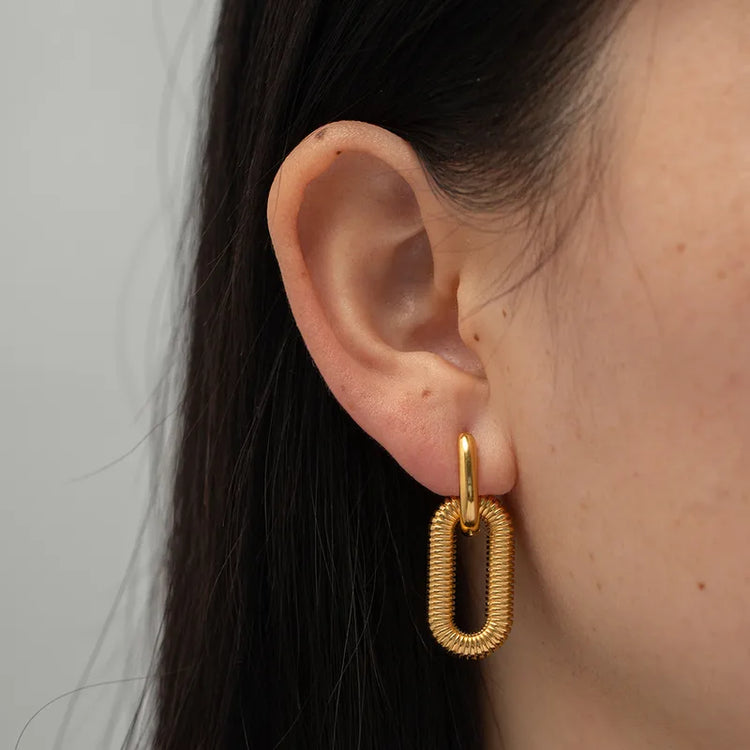 Cyra Oval Drop Gold Earrings Non-Tarnish Stainless Steel