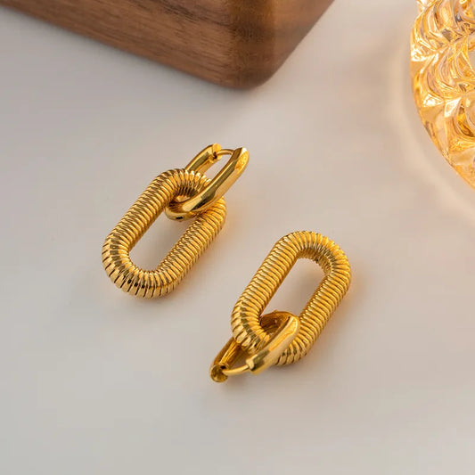 Cyra Oval Drop Gold Earrings Non-Tarnish Stainless Steel