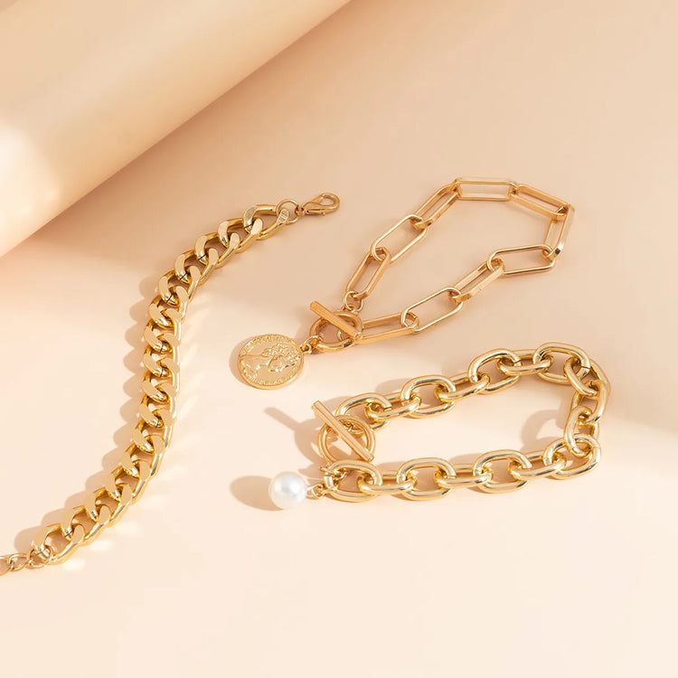 Zarae 3PC Chunky Pearl Bracelet