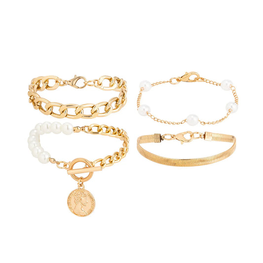 Viera Faux Pearl 4PC Gold Bracelet