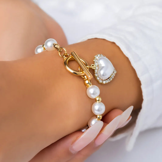 Vera Love Faux Pearl Heart Bracelet