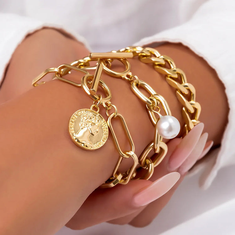 Zarae 3PC Chunky Pearl Bracelet