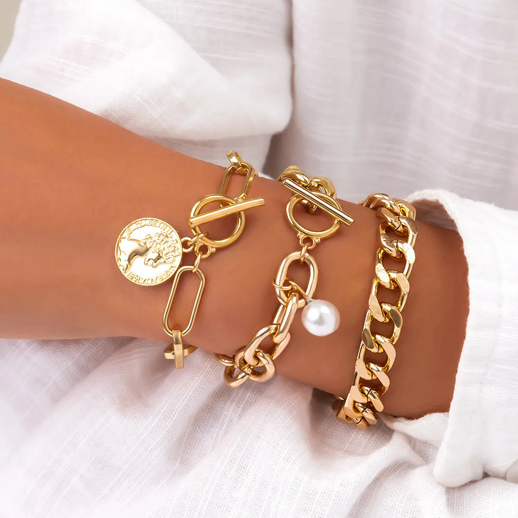 Zarae 3PC Chunky Pearl Bracelet