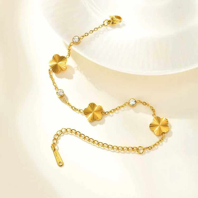 Isla Diamond and Floral Charm Gold Bracelet