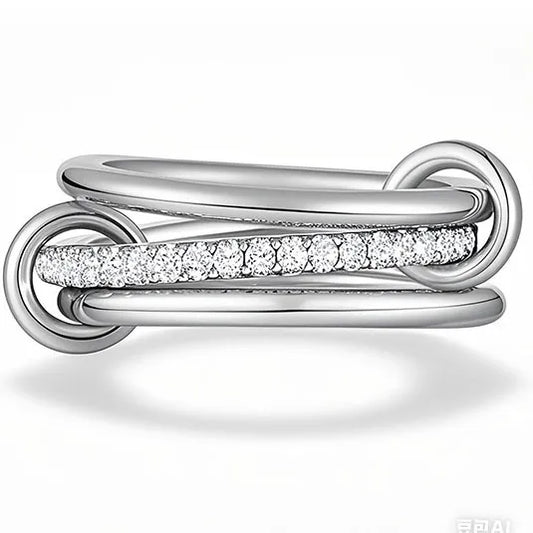 Jewel Interlocking Diamond Silver Ring