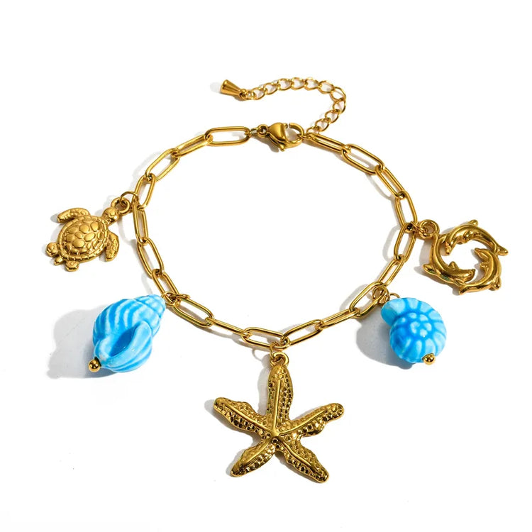 Marianne Blue Ocean Charms Bracelet in Gold