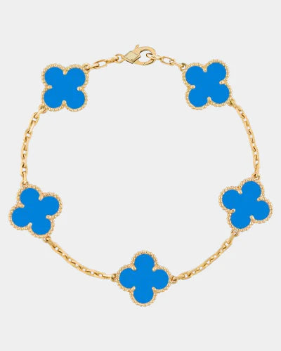 Light Blue Gold Clover Bracelet