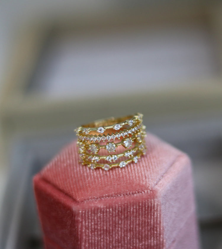 Valora Multi Stack Cubic Zirconia Gold Ring