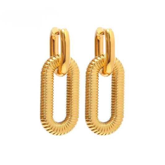 Cyra Oval Drop Gold Earrings Non-Tarnish Stainless Steel