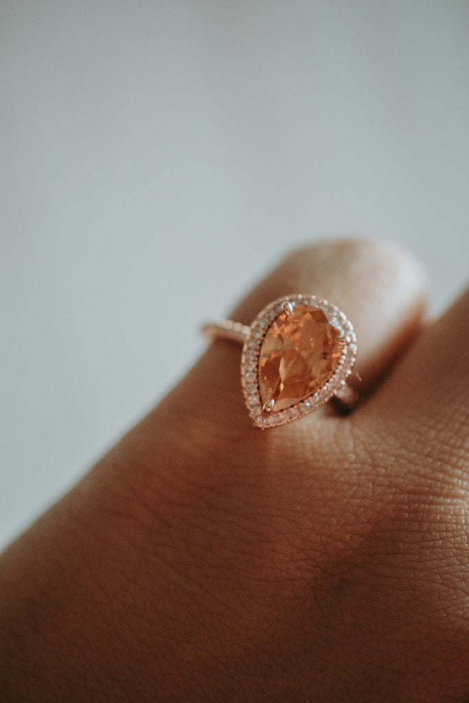 Tess Champagne Pear Stone Rose Gold Ring