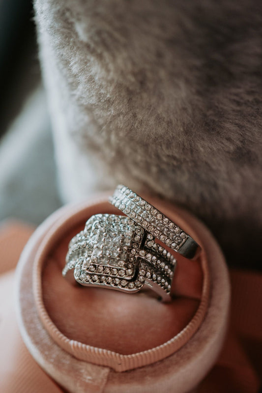 Our Pieces Fit Emerald Cut 2PC Sterling Silver Ring Set