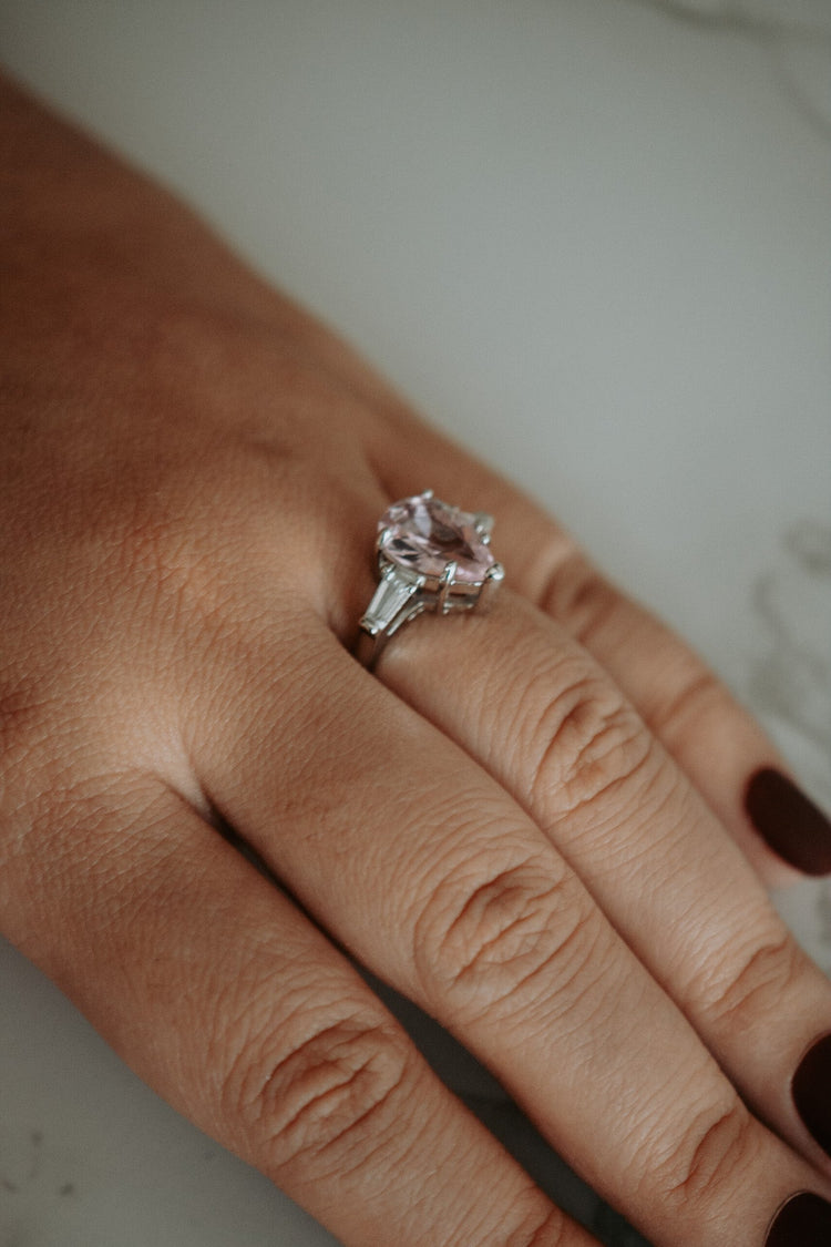 Jady Pear Cut Pink Gemstone Sterling Silver Ring