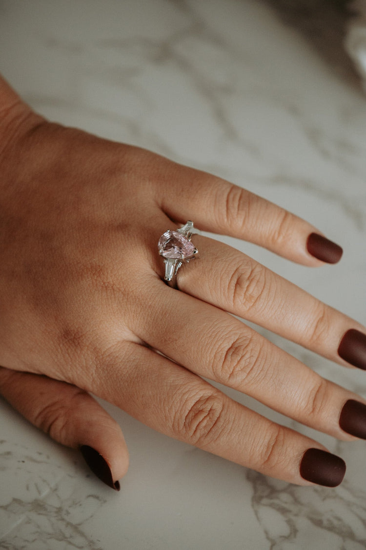 Jady Pear Cut Pink Gemstone Sterling Silver Ring